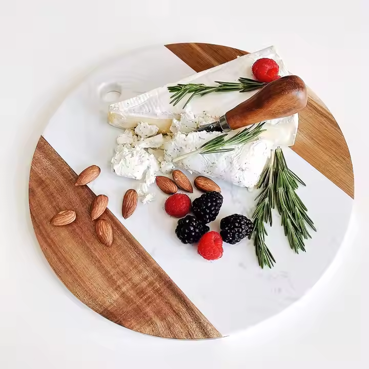 Marble Cheese Round Chopping Board for Kitchen Nature Wood Charcuterie Cutting Board