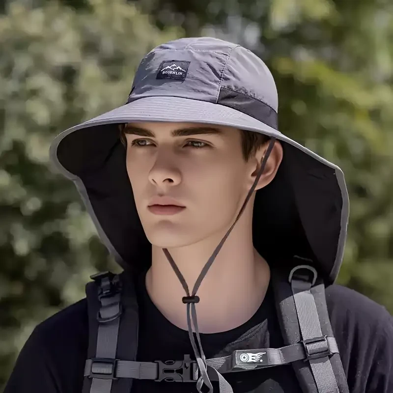 1pc Breathable Sun Protection Outdoor Fishing Hat with Detachable Neck Gaiter - Adjustable Unisex Trucker Cap for Hiking