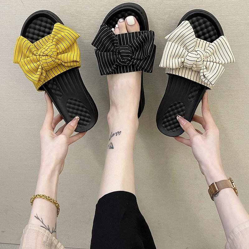 New Womens Casual S Es Outer Wear Flat Platform Bow Beach Slippers