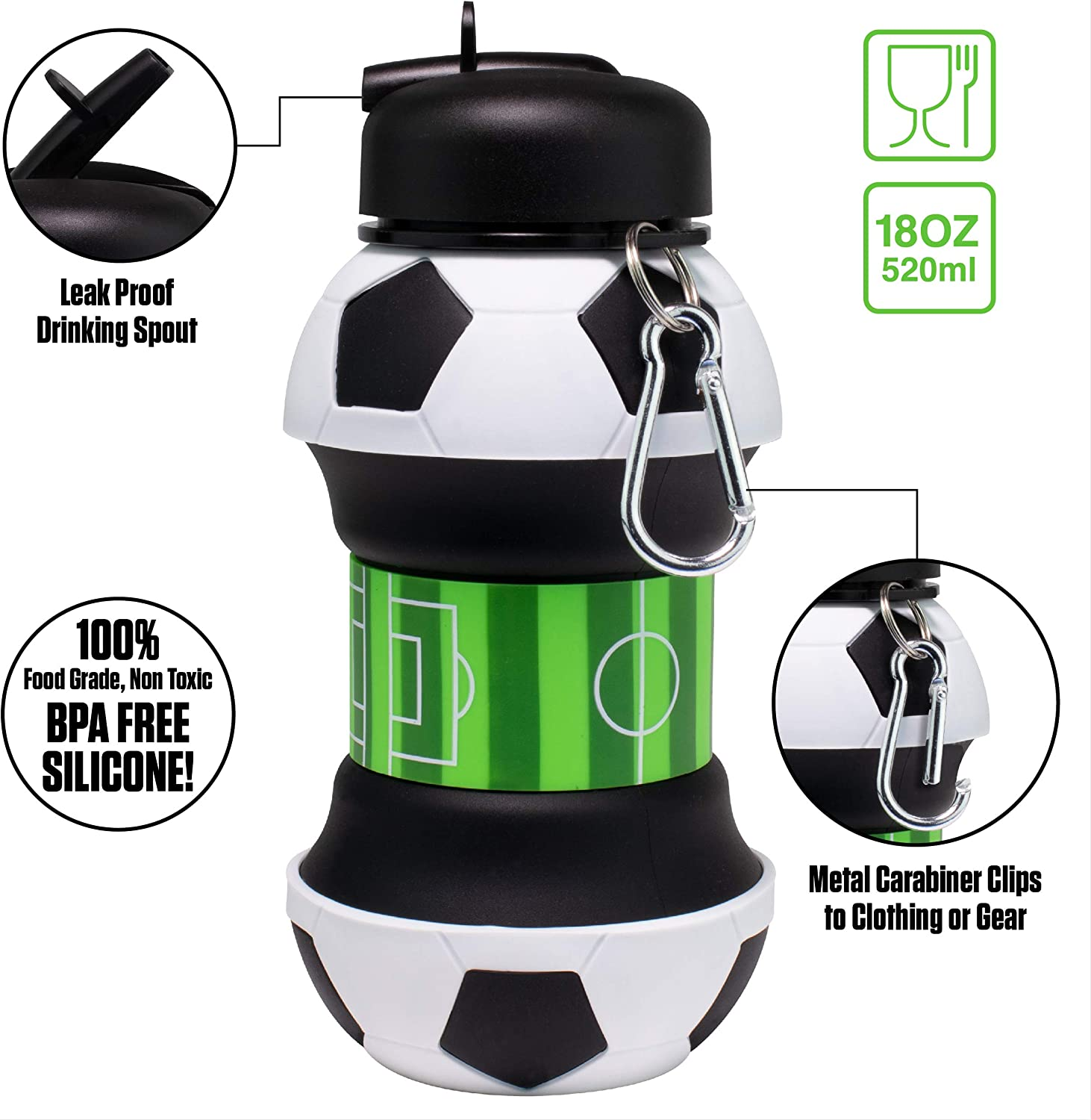 Patent Reusable Eco-Friendly BPA Free Sports Football Soccer Cute Silicone Gourd Folding Collapsible Children Kids Water Bottle