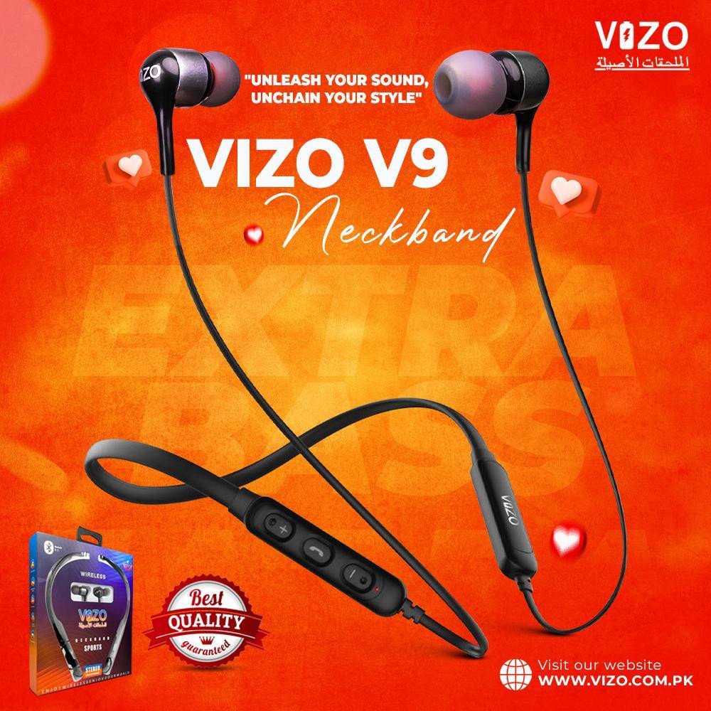 Neckband Handsfree & Neckband Headphones - Vizo Bluetooth Earphones with 48h Standby, 6h Playtime, 10m Transmission Range | Neckband Earphones Bluetooth for Gaming, Calling, and Girls - ANC, ENC, and 