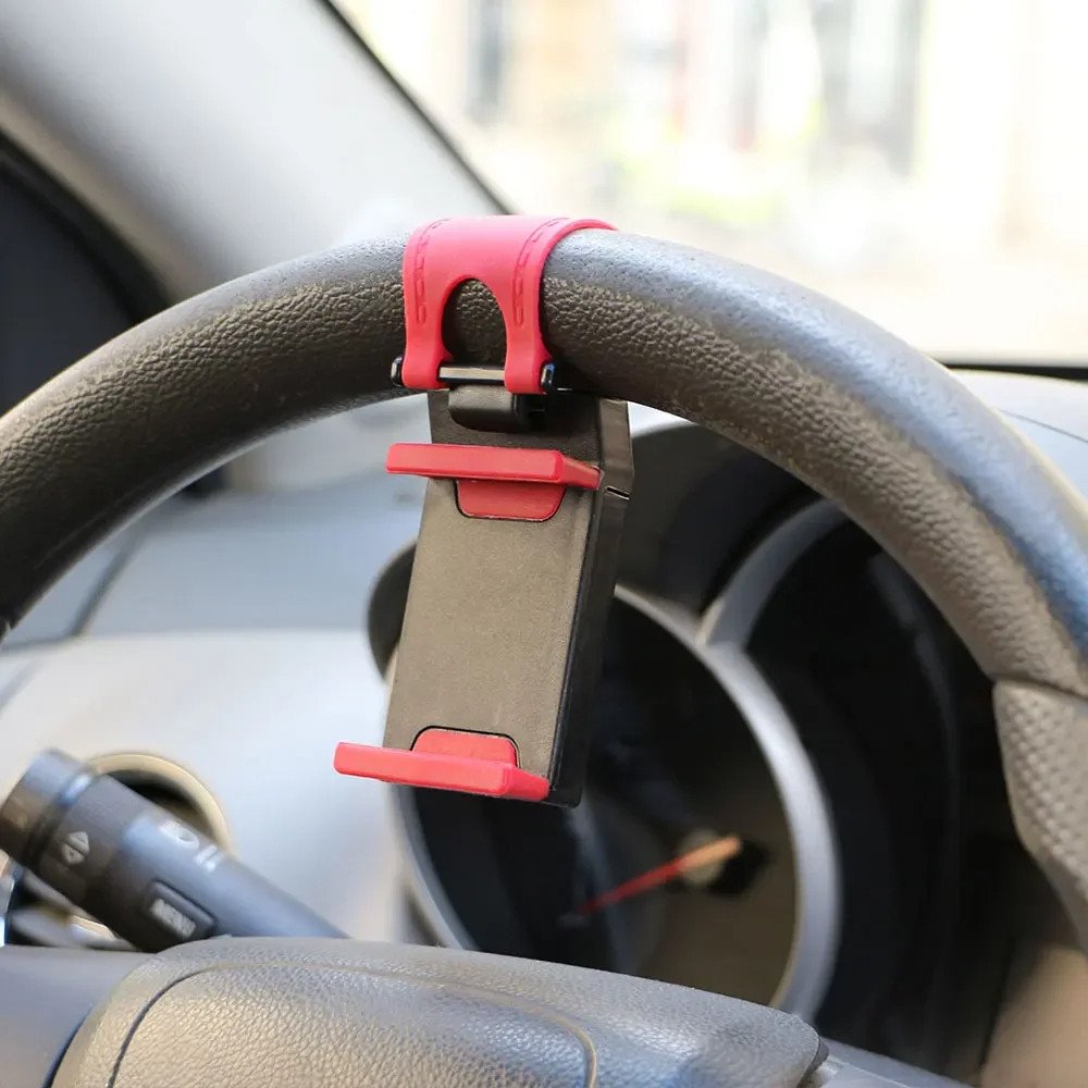 Universal Car Interior Steering Wheel Clip Phone Holder – Mount for iPhone, Xiaomi, Samsung, Mobile Phones, GPS, Car Accessories