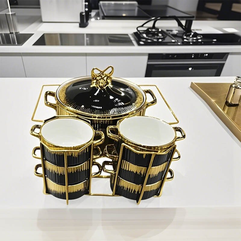 Nordic Fashion Soup Stock Pots Modern Luxury Small Soup Bowls Ceramic Soup Pot Set with Lid