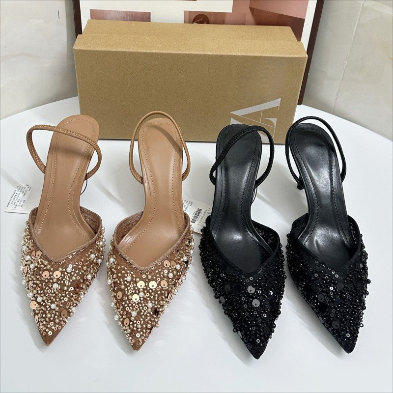 Pearl ZA Women's Summer High-Heeled Sandals Black Fashionable Sexy Mesh with Large Size 42 Evergreen Outdoor Closed Toe