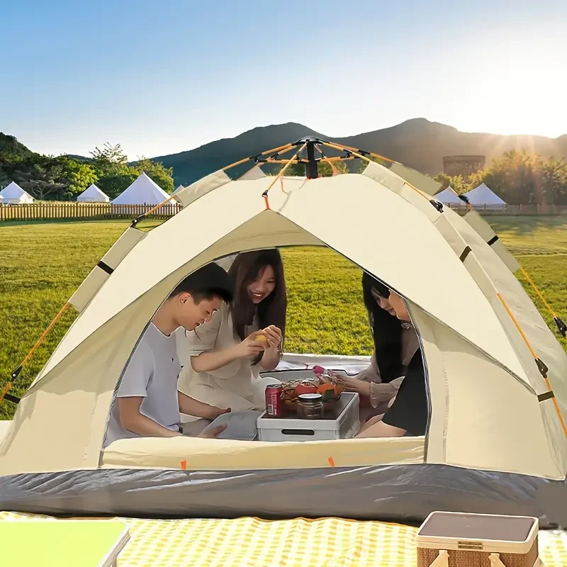 One-Click Setup Portable Double Door Tent with Two Windows, Fully Automatic Quick-Pitch Camping Tent for 2-3/3-4 People