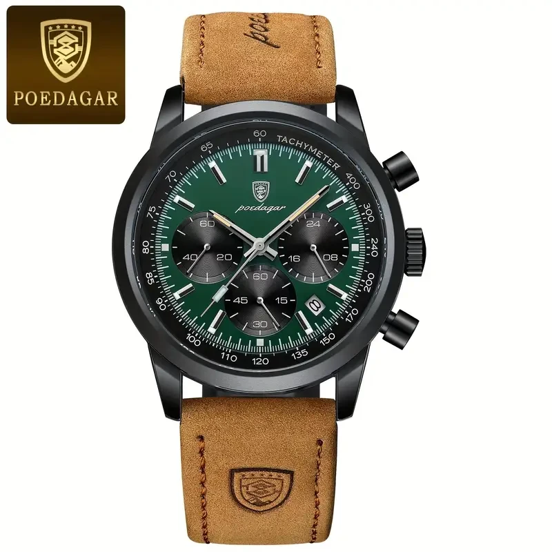 POEDAGAR Men's Luxury Chronograph Watch with Luminous Dial, High Quality 30m, Quartz Movement