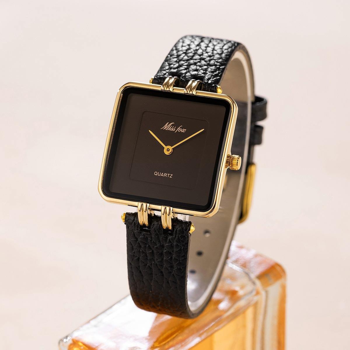 MISSFOX Women Watch Business Clock Luxury Watch for Women Simple Square Wine Red Waterproof Quartz Watches for Women Relojes