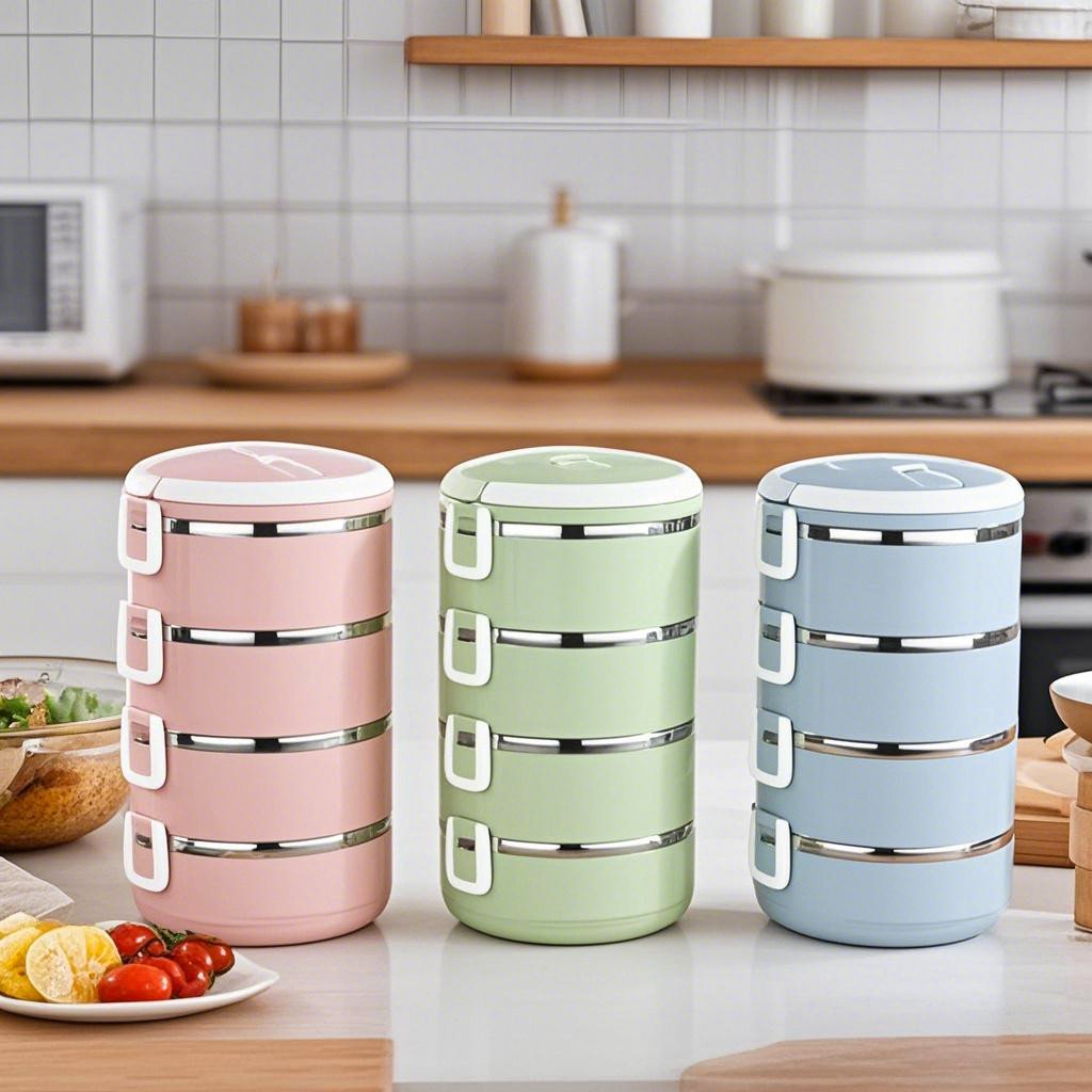 Stainless Steel Insulated Lunch Box With Compartments, Double-Layer, Three-Layer, Four-Layer, Student and Adult Round Lunch Box