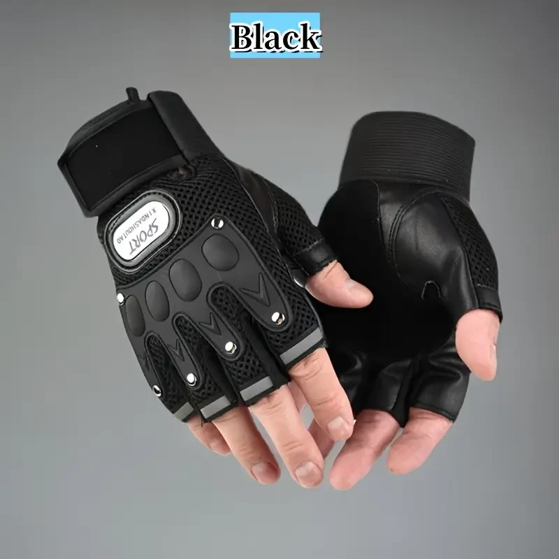Breathable Half-Finger Fitness Gloves - Polyester Fiber, Black Sports Gloves for Outdoor Activities and Gym Workouts