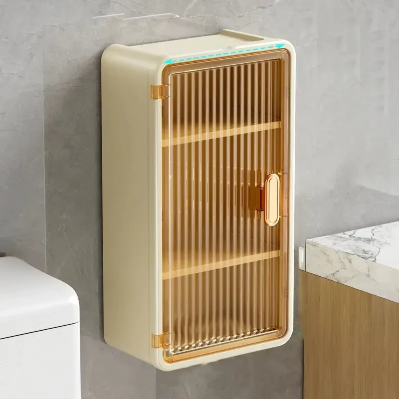 1pc Wall-Mounted Acrylic Storage Box with Flip Lid – Large Capacity, No Drilling Required, Transparent Yellow & White Design