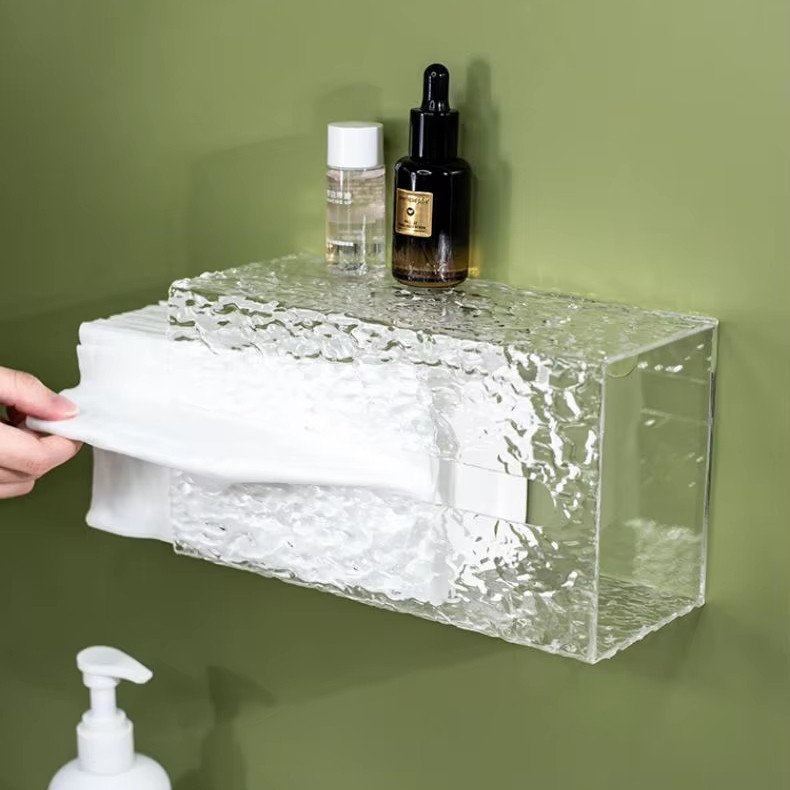 High Transmittance Wall Mounted Plastic Glass Tissue Storage Facecloth Fixed Box