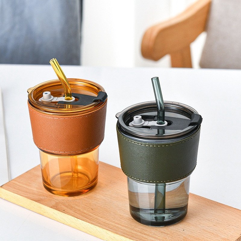 Ins Wind Bamboo Cup Large Capacity Double Drink Glass Water or Coffee Cup with Household Straw Durable Stylish Water Bottle