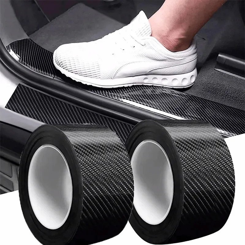 1 Roll 3D Carbon Fiber Car Door Edge Protector, PVC Waterproof Scratch Resistant Adhesive Tape, Universal Bumper Film, Black