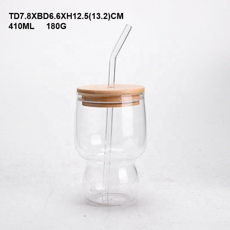 High Borosilicate Glass Coffee and Water Cup with Bamboo Lid Straw round Design for Party Customizable Logo Packaged in Box