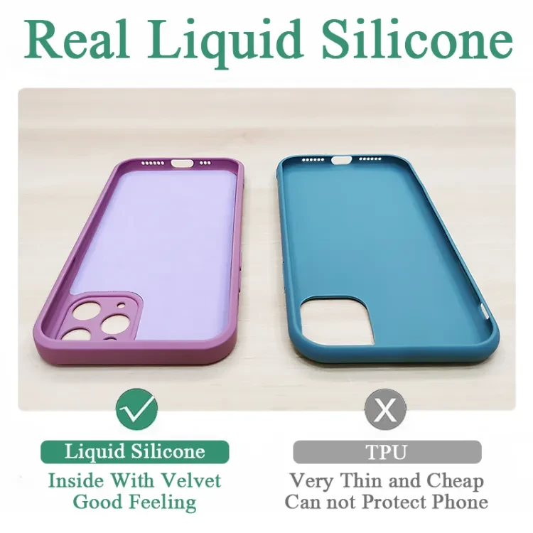 CrashStar With Logo Straight Square Edge Liquid Silicone Phone Case For iPhone 15 14 13 12 11 Pro Max Mini X XR XS Max 8 7 6 6S Plus + SE 2020 Soft Shockproof Phone Casing With Velvet Inside With Full