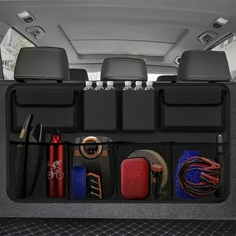 1pc Durable Oxford Trunk Organizer with 4 Reinforced Pockets, 3D Adjustable Straps – Multi-Scene Storage for Car Use