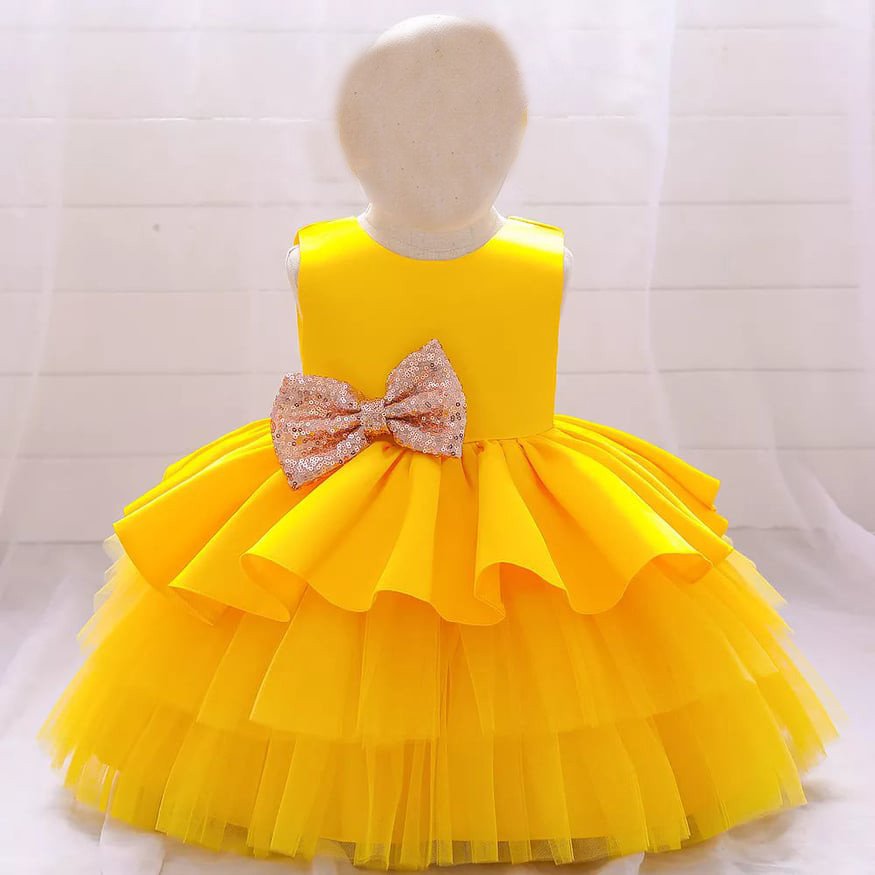Best Stylish dress Net Baby Frock in Yellow color