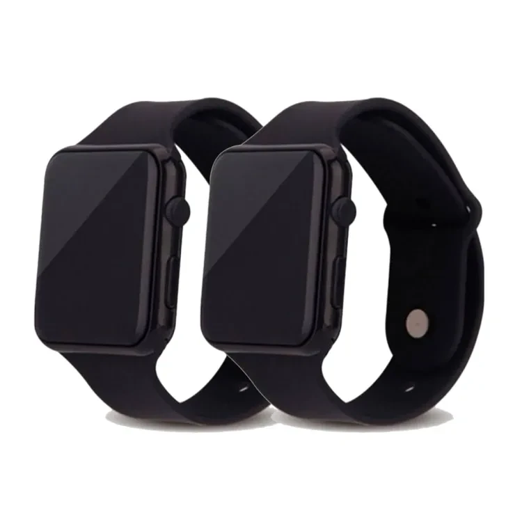 Pack of 2 Square Mirror Face Silicone Band Digital Watch Red LED Watches Sports Wristwatch for Unisex