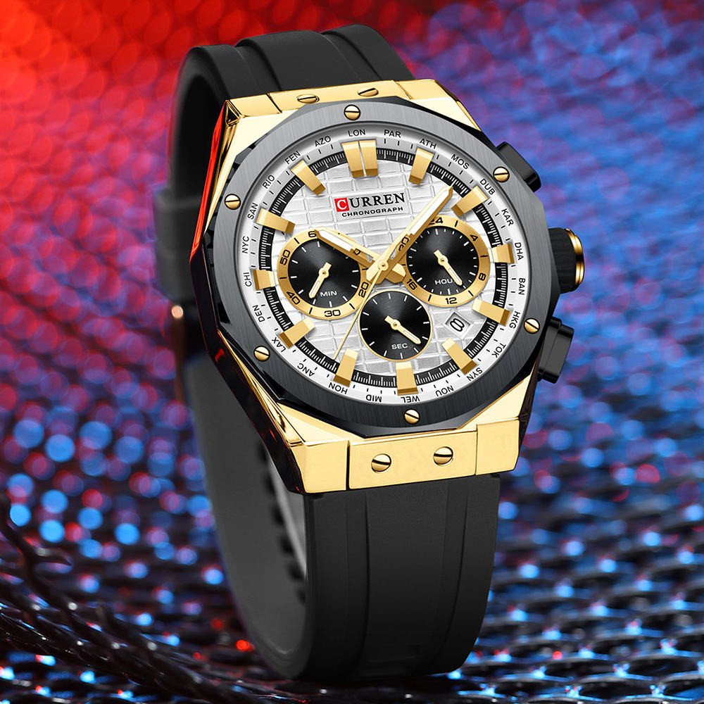New CURREN 8462 Fashion Men Watches Luxury Silicone Sport Watch Men Quartz Date Clock Waterproof Wristwatch Chronograph Clock