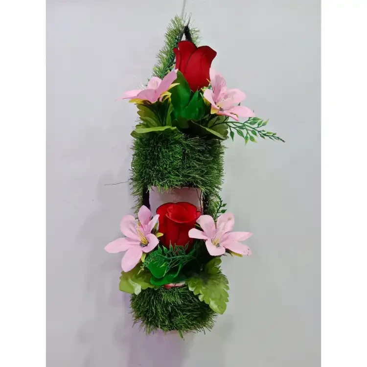 Wall Hanging Grass Textured Pots with Flowers