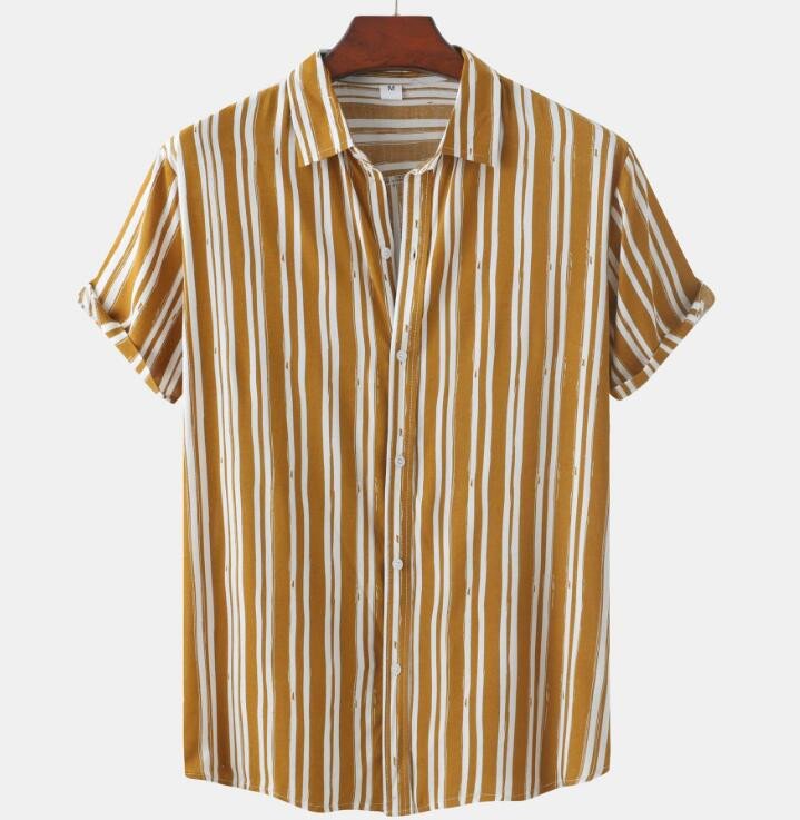 Summer Men's Short Sleeved Striped Casual Shirt Fashion Loose Lapel Collared Striped Shirt Tops