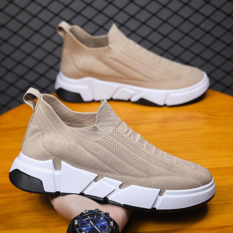 Spring Men's Casual Sports Flying Mesh Socks Slip-On Shoes Cross-Border Large Size EVA Insole Material Running Style