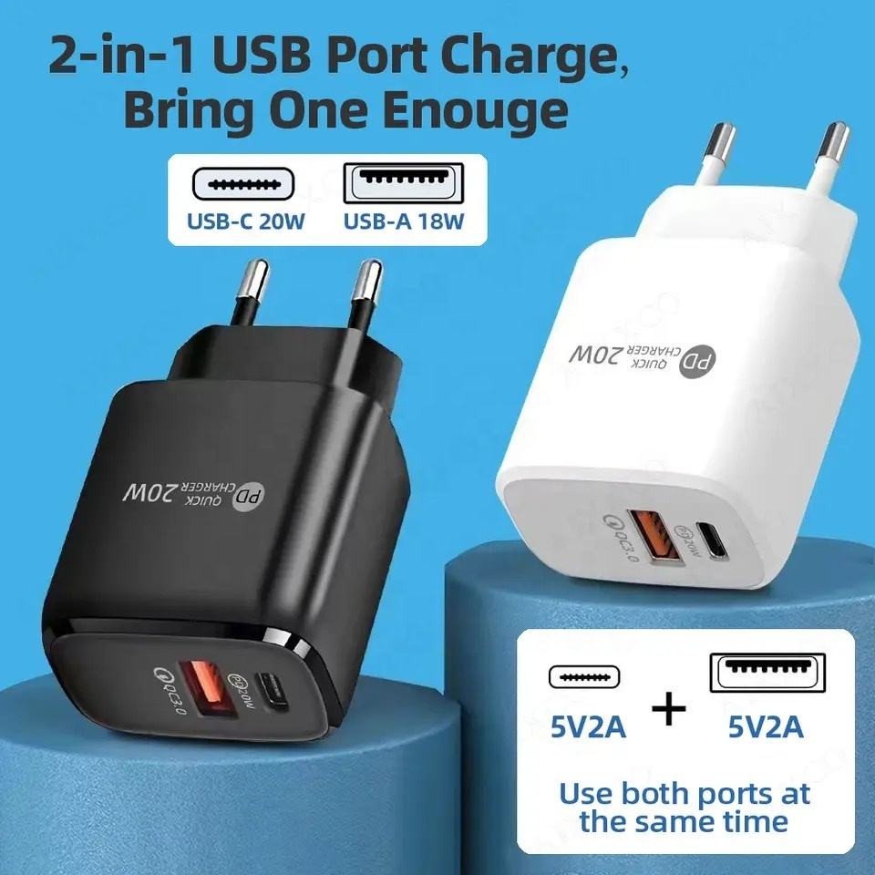 Portable Bulk Cell Phone Wall Usb-c Type c Cable Fast Charging Plug Pd 20w Charger Adapter for Iphone 16 15 14 13 12 11 Pro Max