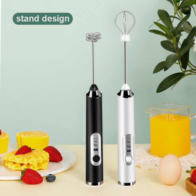 3 Speed Electric Mini Hand Blender USB Rechargeable Handheld Coffee Whisk Foam Mixer for Latte Cappuccino Egg Milk