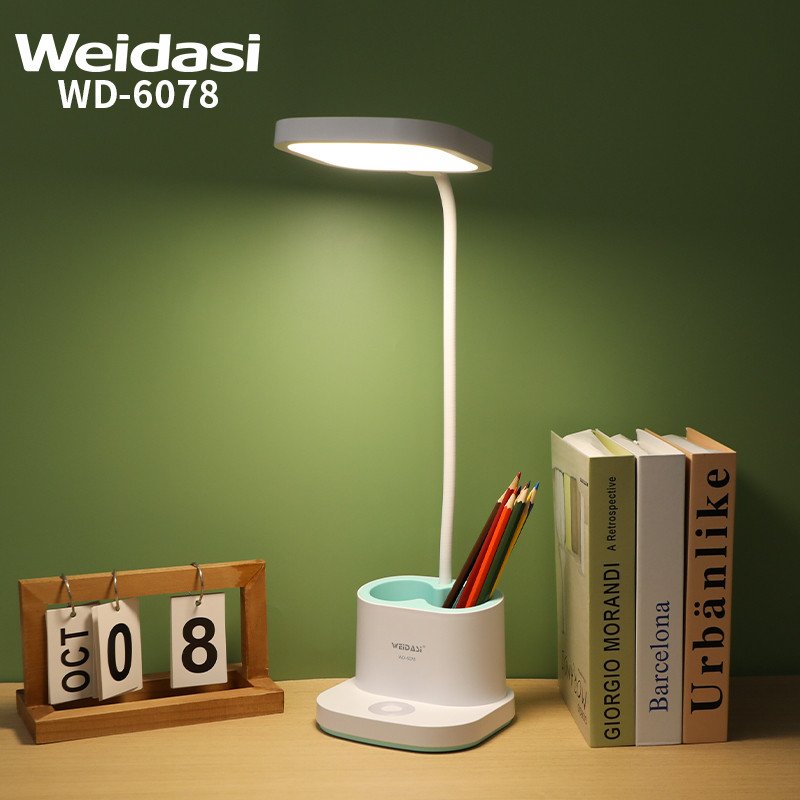 Bright Rechargeable Student Table Lamp Portable Plastic Led Bed Side Reading Desk Lamp with Pencil Holder and USB