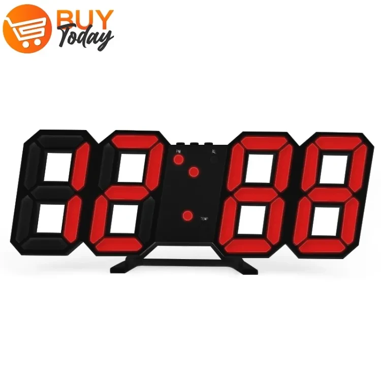 Buytoday 3D LED Digital Clock Snooze Bedroom Desk Alarm Clocks Hanging Wall Clock Calendar Thermometer Voice Control Backlight